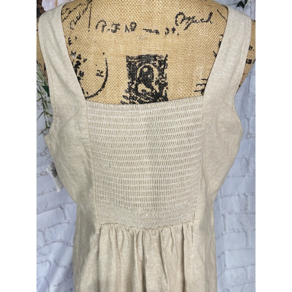 Minimalist Linen Blend Midi Dress Neutral Coastal Quiet Luxury Capsule Large - Picture 8 of 12